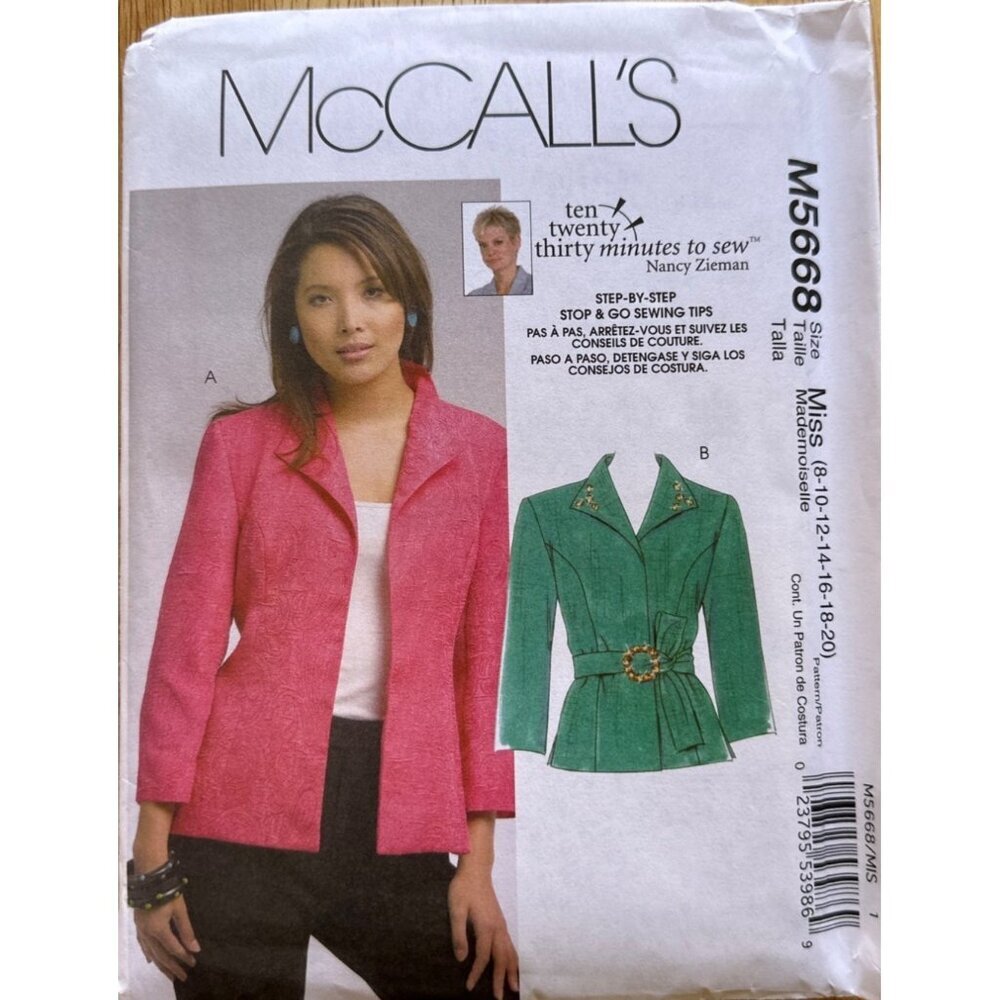 McCall # M5668 Jacket Sewing Pattern Size 8 - 20 sku 0279 UNCUT